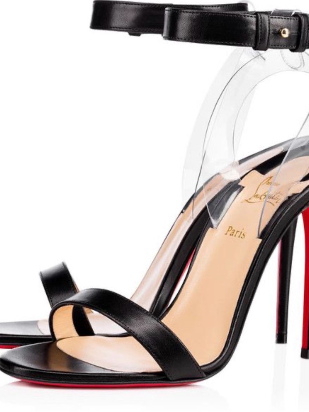 Christian Louboutin Black Red-Soled Stiletto Ankle-Strap Sandals